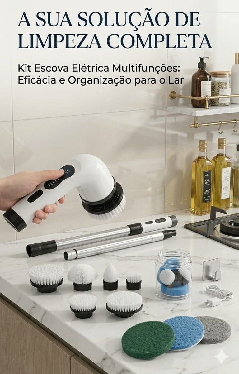 Escova Elétrica de Limpeza Sem Fios 9 em 1 com Cabo Extensível