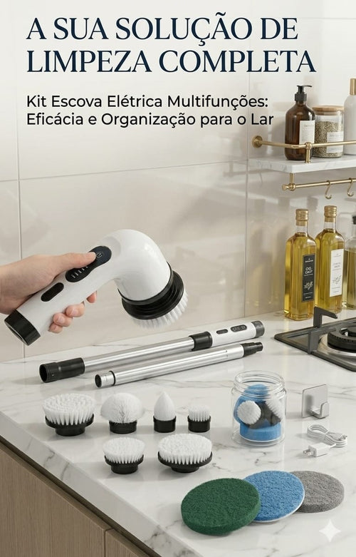 Escova Elétrica de Limpeza Sem Fios 9 em 1 com Cabo Extensível